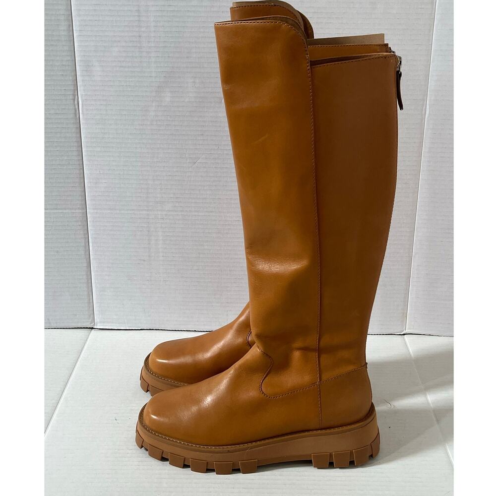 NWOT Womens SCHUTZ Gardienne Nude Caram Brown Leather Boot Sz 8.5